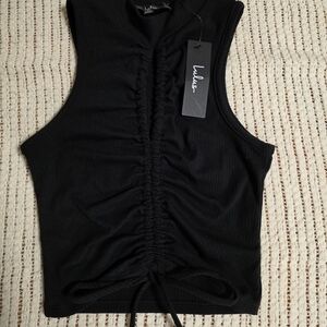 Lulu's Black Ruched Sleeveless Top